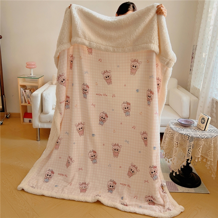 91家纺网 家纺一手货源 找家纺 葡萄家 2025新款A类ins小清新少女可爱奶油猫咪卡通加厚牛奶绒羊羔绒多功能毛毯毯子 绒毛毯-MT粉格可可