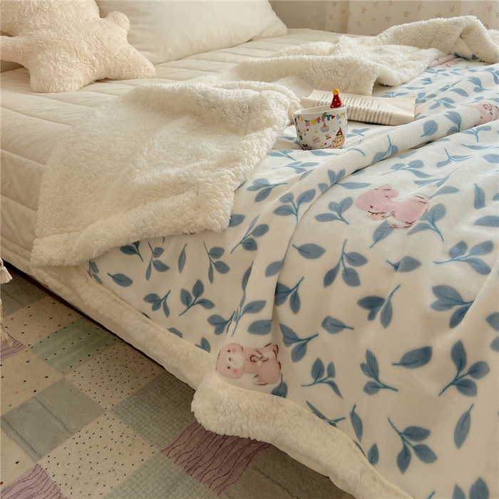 91家纺网 家纺一手货源 找家纺 葡萄家 2025新款A类ins小清新少女可爱奶油猫咪卡通加厚牛奶绒羊羔绒多功能毛毯毯子 绒毛毯-MT可可兔