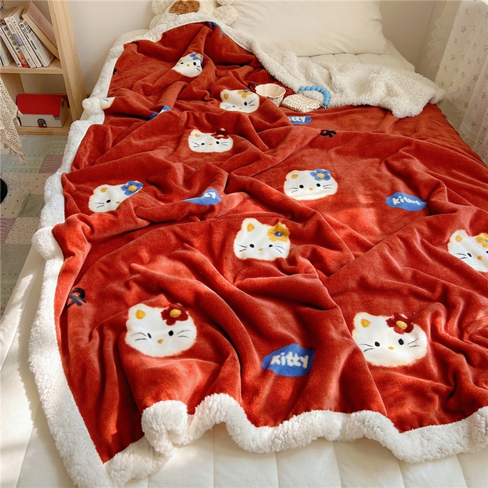 91家纺网 家纺一手货源 找家纺 葡萄家 2025新款A类ins小清新少女可爱奶油猫咪卡通加厚牛奶绒羊羔绒多功能毛毯毯子 绒毛毯-MT花花喵