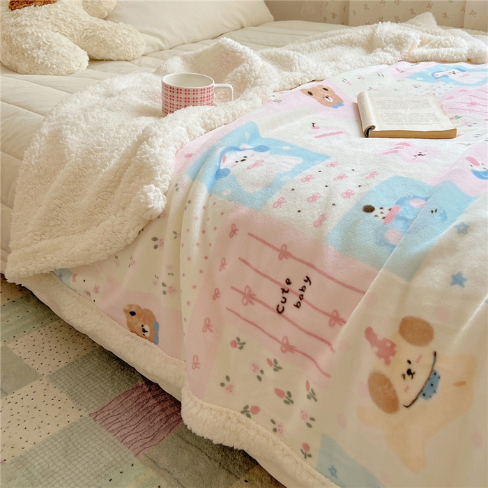 91家纺网 家纺一手货源 找家纺 葡萄家 2025新款A类ins小清新少女可爱奶油猫咪卡通加厚牛奶绒羊羔绒多功能毛毯毯子 绒毛毯-MT花满屋