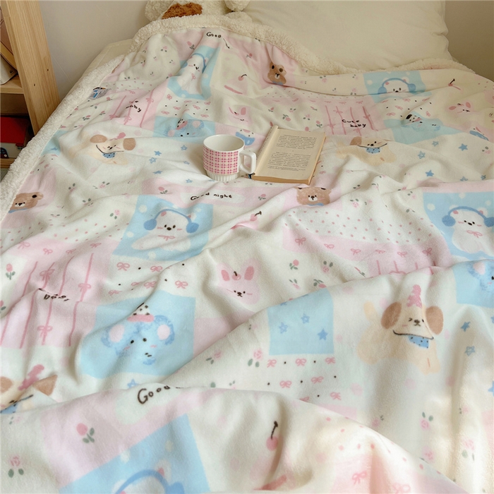 91家纺网 家纺一手货源 找家纺 葡萄家 2025新款A类ins小清新少女可爱奶油猫咪卡通加厚牛奶绒羊羔绒多功能毛毯毯子 绒毛毯-MT花满屋