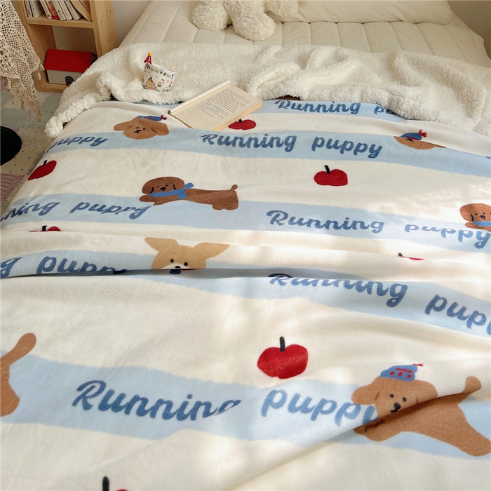 91家纺网 家纺一手货源 找家纺 葡萄家 2025新款A类ins小清新少女可爱奶油猫咪卡通加厚牛奶绒羊羔绒多功能毛毯毯子 绒毛毯-MT欢乐狗