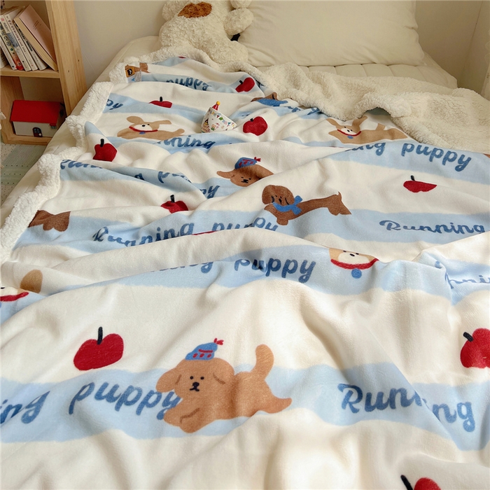 91家纺网 家纺一手货源 找家纺 葡萄家 2025新款A类ins小清新少女可爱奶油猫咪卡通加厚牛奶绒羊羔绒多功能毛毯毯子 绒毛毯-MT欢乐狗