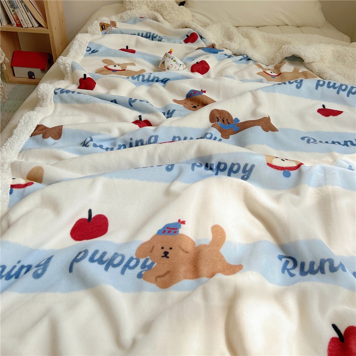 91家纺网 家纺一手货源 找家纺 葡萄家 2025新款A类ins小清新少女可爱奶油猫咪卡通加厚牛奶绒羊羔绒多功能毛毯毯子 绒毛毯-MT欢乐狗