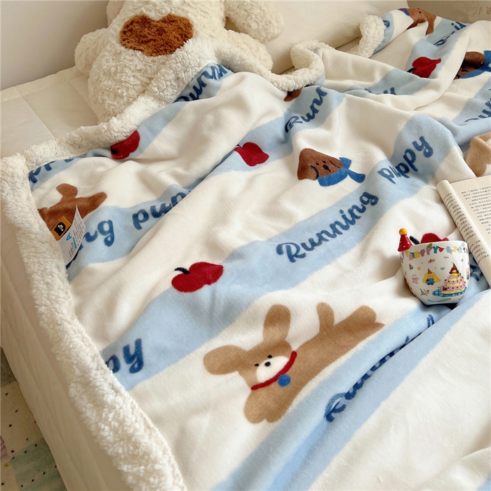 91家纺网 家纺一手货源 找家纺 葡萄家 2025新款A类ins小清新少女可爱奶油猫咪卡通加厚牛奶绒羊羔绒多功能毛毯毯子 绒毛毯-MT欢乐狗