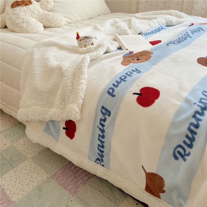 91家纺网 家纺一手货源 找家纺 葡萄家 2025新款A类ins小清新少女可爱奶油猫咪卡通加厚牛奶绒羊羔绒多功能毛毯毯子 绒毛毯-MT欢乐狗