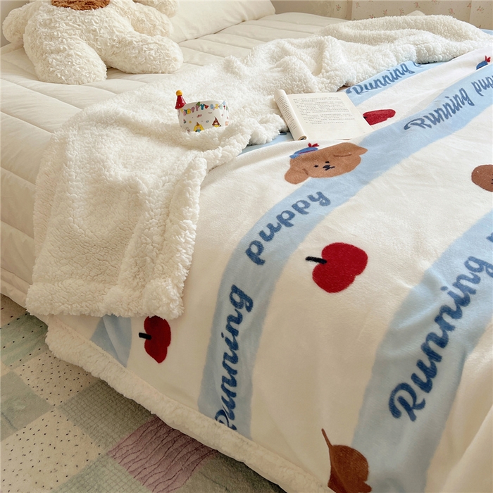 91家纺网 家纺一手货源 找家纺 葡萄家 2025新款A类ins小清新少女可爱奶油猫咪卡通加厚牛奶绒羊羔绒多功能毛毯毯子 绒毛毯-MT欢乐狗