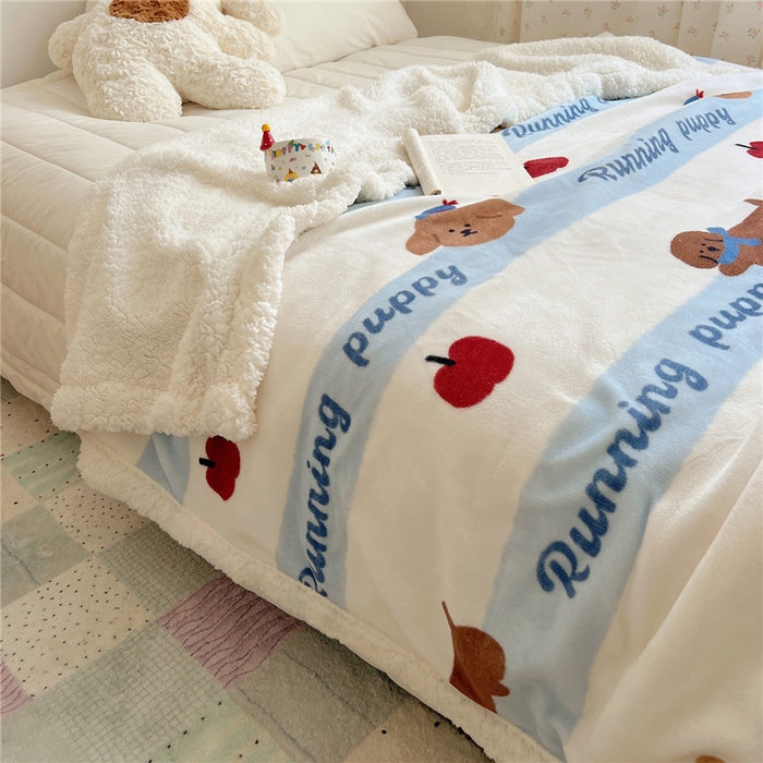 91家纺网 家纺一手货源 找家纺 葡萄家 2025新款A类ins小清新少女可爱奶油猫咪卡通加厚牛奶绒羊羔绒多功能毛毯毯子 绒毛毯-MT欢乐狗