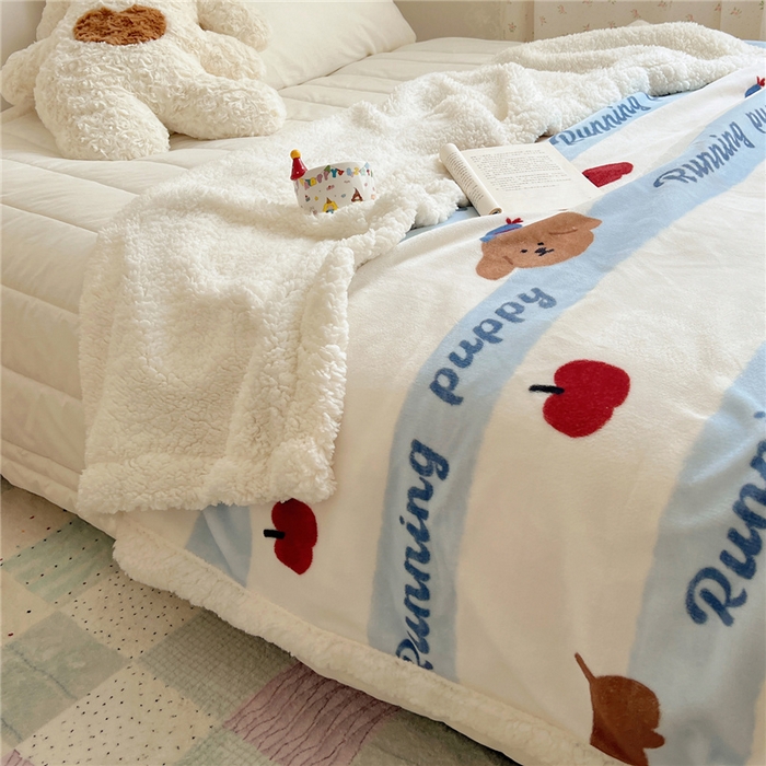 91家纺网 家纺一手货源 找家纺 葡萄家 2025新款A类ins小清新少女可爱奶油猫咪卡通加厚牛奶绒羊羔绒多功能毛毯毯子 绒毛毯-MT欢乐狗