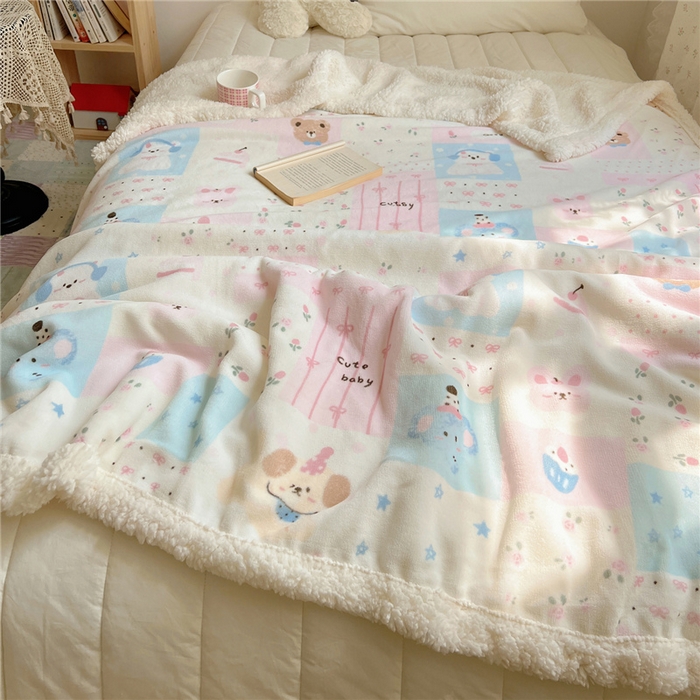 91家纺网 家纺一手货源 找家纺 葡萄家 2025新款A类ins小清新少女可爱奶油猫咪卡通加厚牛奶绒羊羔绒多功能毛毯毯子 绒毛毯-MT花满屋