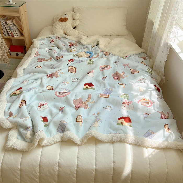 91家纺网 家纺一手货源 找家纺 （总）葡萄家 2025新款A类ins小清新少女可爱奶油猫咪卡通加厚牛奶绒羊羔绒多功能毛毯毯子