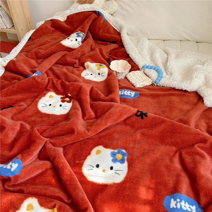 91家纺网 家纺一手货源 找家纺 葡萄家 2025新款A类ins小清新少女可爱奶油猫咪卡通加厚牛奶绒羊羔绒多功能毛毯毯子 绒毛毯-MT花花喵