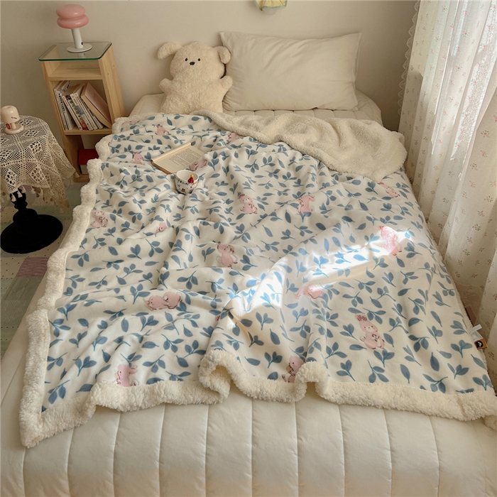 91家纺网 家纺一手货源 找家纺 葡萄家 2025新款A类ins小清新少女可爱奶油猫咪卡通加厚牛奶绒羊羔绒多功能毛毯毯子 绒毛毯-MT可可兔