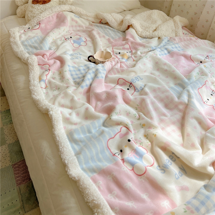91家纺网 家纺一手货源 找家纺 葡萄家 2025新款A类ins小清新少女可爱奶油猫咪卡通加厚牛奶绒羊羔绒多功能毛毯毯子 绒毛毯-MT花小猫