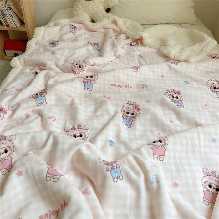 91家纺网 家纺一手货源 找家纺 葡萄家 2025新款A类ins小清新少女可爱奶油猫咪卡通加厚牛奶绒羊羔绒多功能毛毯毯子 绒毛毯-MT粉格可可