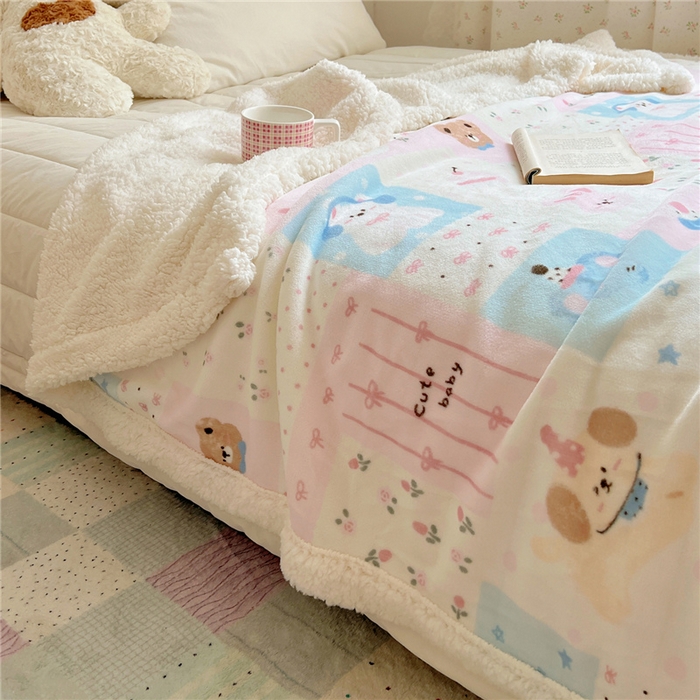 91家纺网 家纺一手货源 找家纺 葡萄家 2025新款A类ins小清新少女可爱奶油猫咪卡通加厚牛奶绒羊羔绒多功能毛毯毯子 绒毛毯-MT花满屋