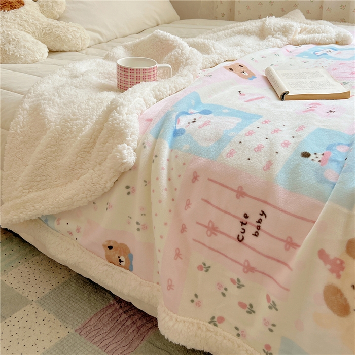 91家纺网 家纺一手货源 找家纺 葡萄家 2025新款A类ins小清新少女可爱奶油猫咪卡通加厚牛奶绒羊羔绒多功能毛毯毯子 绒毛毯-MT花满屋