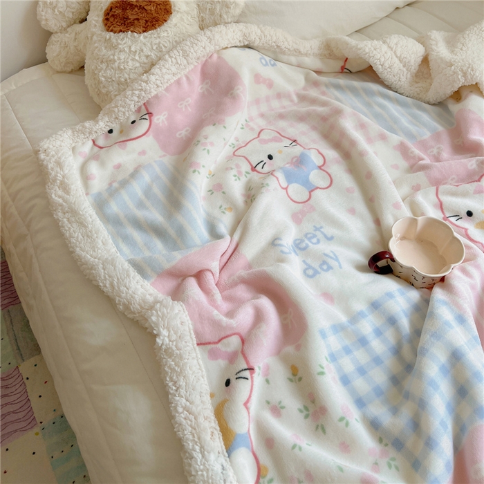 91家纺网 家纺一手货源 找家纺 葡萄家 2025新款A类ins小清新少女可爱奶油猫咪卡通加厚牛奶绒羊羔绒多功能毛毯毯子 绒毛毯-MT花小猫