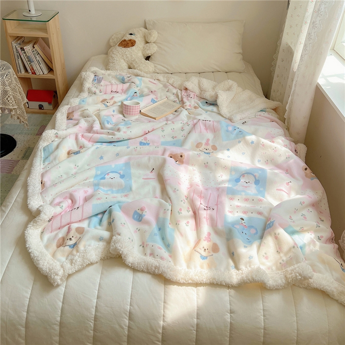 91家纺网 家纺一手货源 找家纺 葡萄家 2025新款A类ins小清新少女可爱奶油猫咪卡通加厚牛奶绒羊羔绒多功能毛毯毯子 绒毛毯-MT花满屋