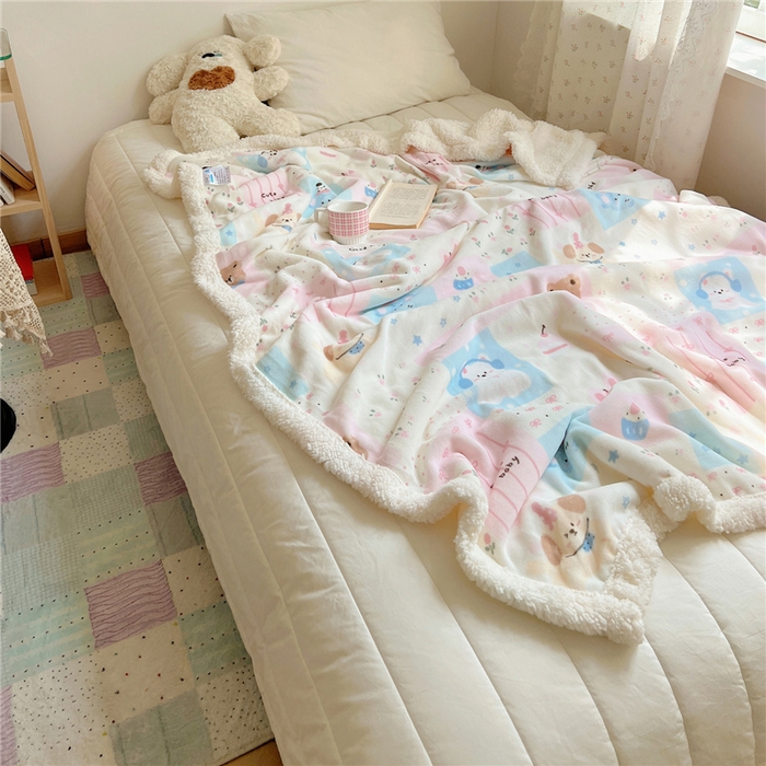 91家纺网 家纺一手货源 找家纺 葡萄家 2025新款A类ins小清新少女可爱奶油猫咪卡通加厚牛奶绒羊羔绒多功能毛毯毯子 绒毛毯-MT花满屋