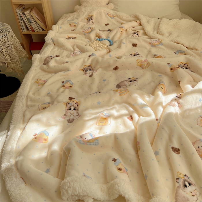 91家纺网 家纺一手货源 找家纺 葡萄家 2025新款A类ins小清新少女可爱奶油猫咪卡通加厚牛奶绒羊羔绒多功能毛毯毯子 绒毛毯-MT公主喵