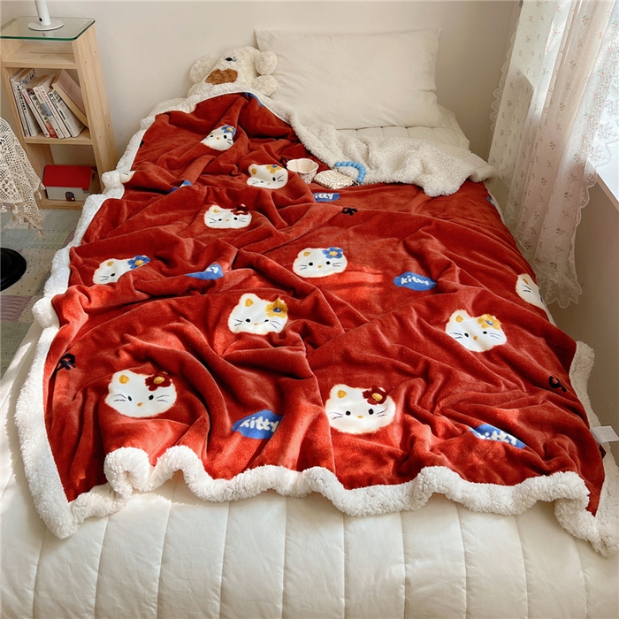 91家纺网 家纺一手货源 找家纺 （总）葡萄家 2025新款A类ins小清新少女可爱奶油猫咪卡通加厚牛奶绒羊羔绒多功能毛毯毯子