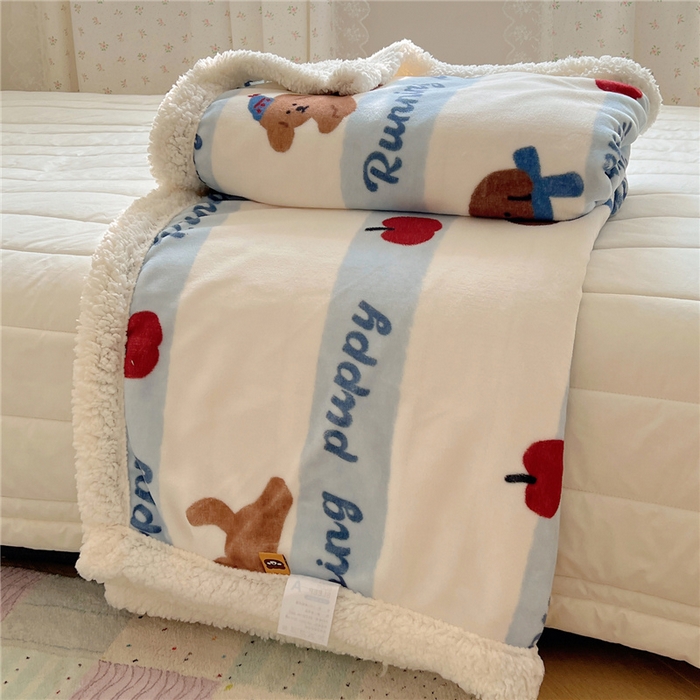 91家纺网 家纺一手货源 找家纺 葡萄家 2025新款A类ins小清新少女可爱奶油猫咪卡通加厚牛奶绒羊羔绒多功能毛毯毯子 绒毛毯-MT欢乐狗