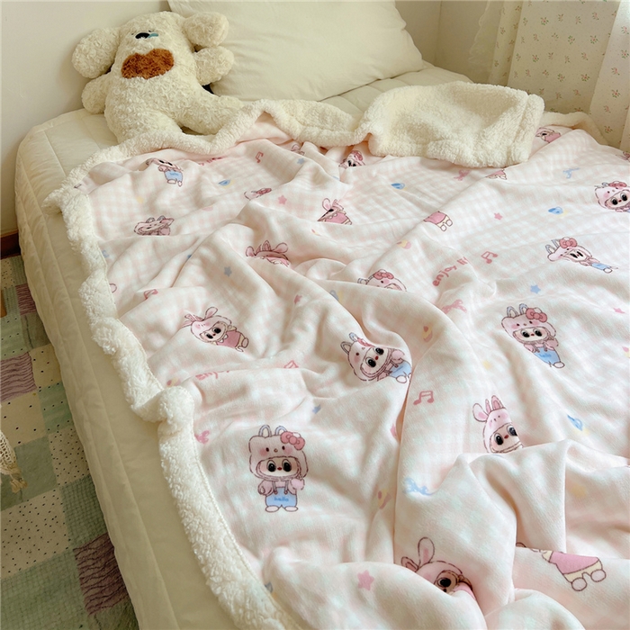 91家纺网 家纺一手货源 找家纺 葡萄家 2025新款A类ins小清新少女可爱奶油猫咪卡通加厚牛奶绒羊羔绒多功能毛毯毯子 绒毛毯-MT粉格可可