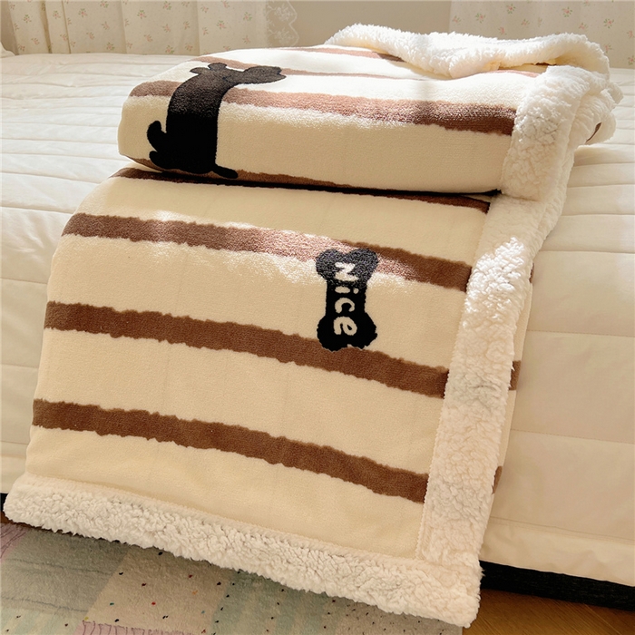 91家纺网 家纺一手货源 找家纺 葡萄家 2025新款A类ins小清新少女可爱奶油猫咪卡通加厚牛奶绒羊羔绒多功能毛毯毯子 绒毛毯-MT咖条狗狗