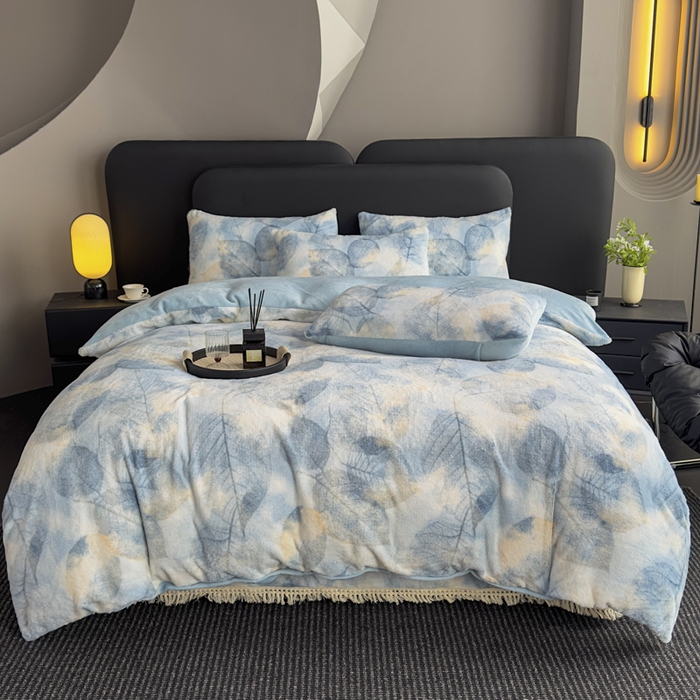 家之硕家纺 2025新款高克重兔毛绒轻奢风床单床笠四件套系列 香叶蓝