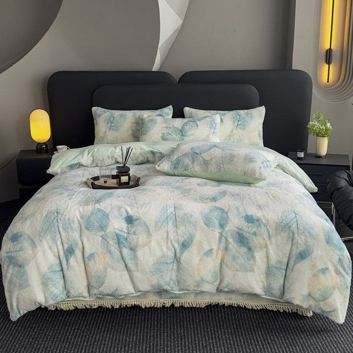 家之硕家纺 2025新款高克重兔毛绒轻奢风床单床笠四件套系列 香叶绿