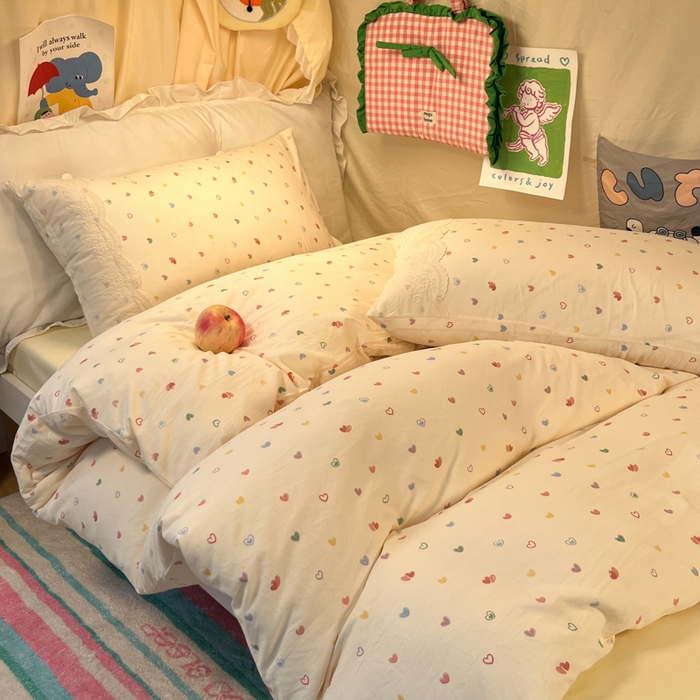 91家纺网 家纺一手货源 找家纺 （总）澜妃 2025新款糯叽叽水洗棉全棉蕾丝花边宿舍床上下铺三件套-艾意系列