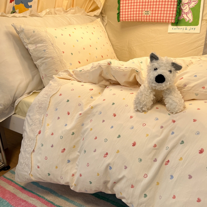 91家纺网 家纺一手货源 找家纺 （总）澜妃 2025新款糯叽叽水洗棉全棉蕾丝花边宿舍床上下铺三件套-艾意系列