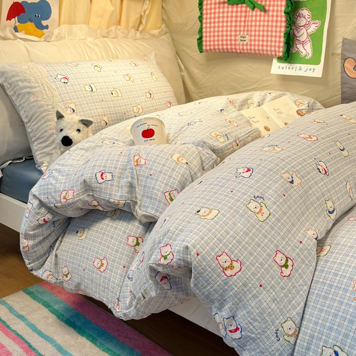 91家纺网 家纺一手货源 找家纺 澜妃 2025新款糯叽叽水洗棉全棉蕾丝花边宿舍床上下铺三件套-艾意系列 艾意-特萌西高地