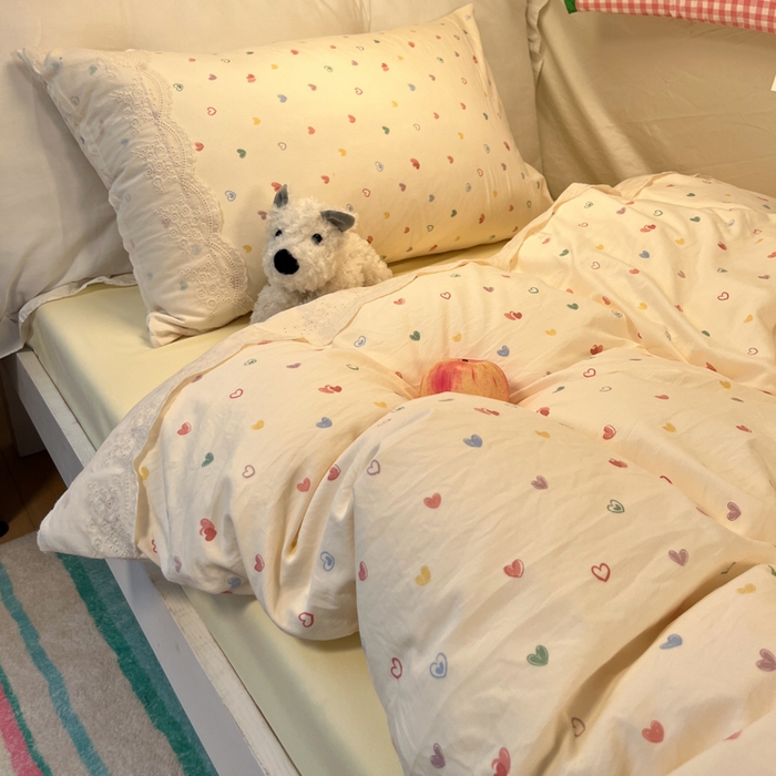 91家纺网 家纺一手货源 找家纺 （总）澜妃 2025新款糯叽叽水洗棉全棉蕾丝花边宿舍床上下铺三件套-艾意系列