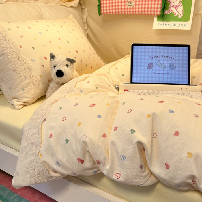 91家纺网 家纺一手货源 找家纺 （总）澜妃 2025新款糯叽叽水洗棉全棉蕾丝花边宿舍床上下铺三件套-艾意系列