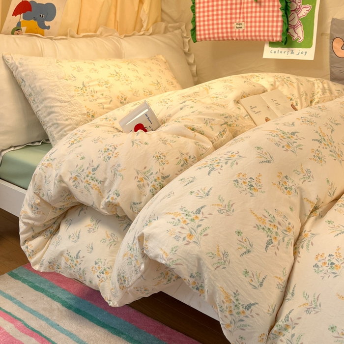 91家纺网 家纺一手货源 找家纺 澜妃 2025新款糯叽叽水洗棉全棉蕾丝花边宿舍床上下铺三件套-艾意系列 艾意-飘零