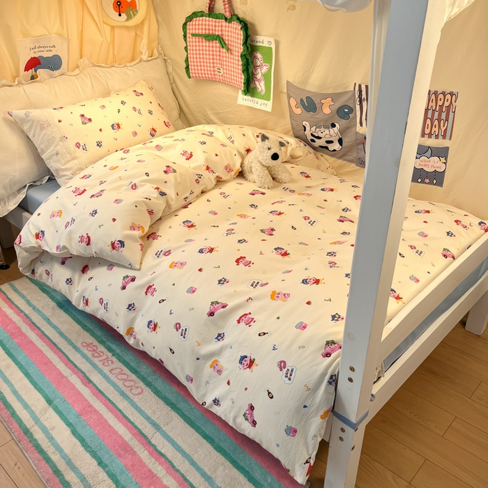 91家纺网 家纺一手货源 找家纺 澜妃 2025新款糯叽叽水洗棉全棉蕾丝花边宿舍床上下铺三件套-艾意系列 艾意-小新控