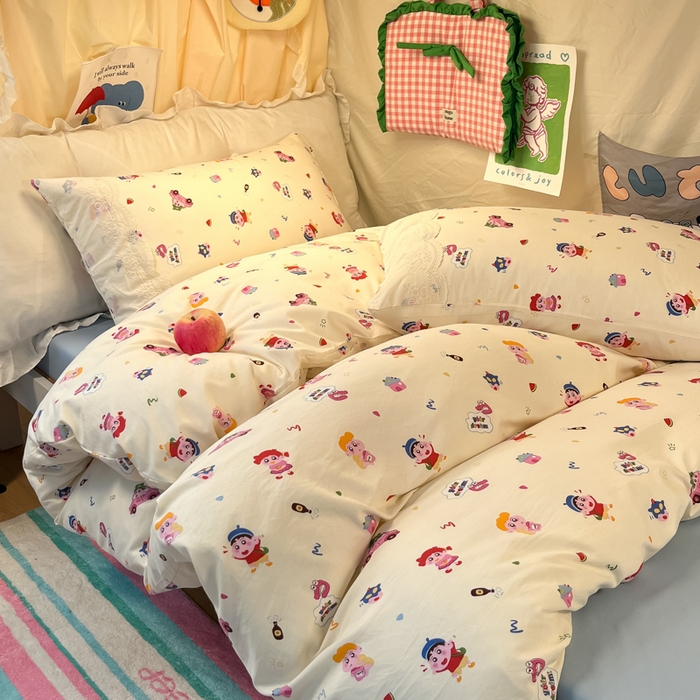 91家纺网 家纺一手货源 找家纺 澜妃 2025新款糯叽叽水洗棉全棉蕾丝花边宿舍床上下铺三件套-艾意系列 艾意-小新控