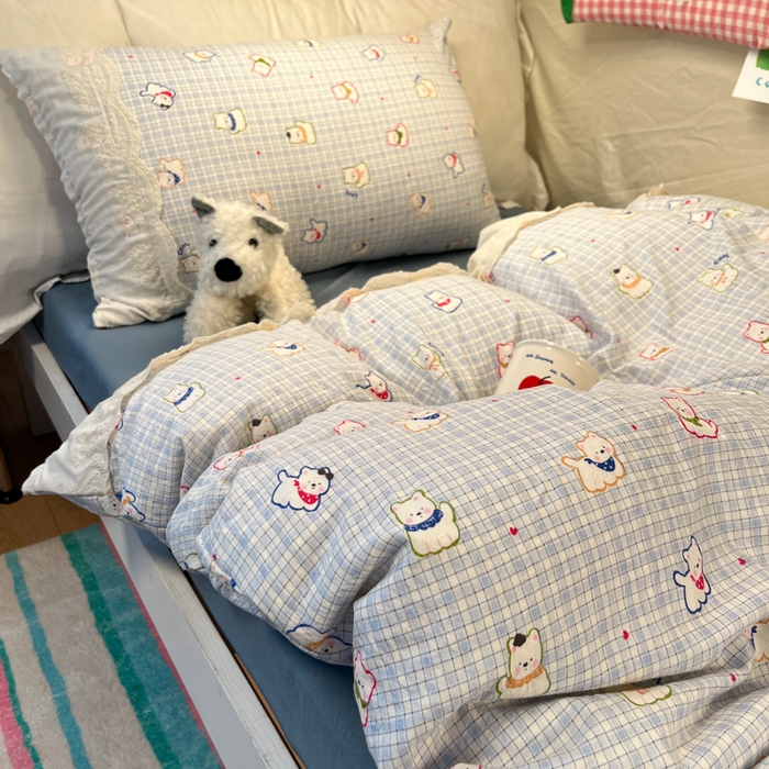 91家纺网 家纺一手货源 找家纺 澜妃 2025新款糯叽叽水洗棉全棉蕾丝花边宿舍床上下铺三件套-艾意系列 艾意-特萌西高地