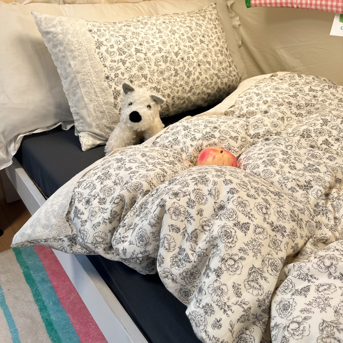 91家纺网 家纺一手货源 找家纺 澜妃 2025新款糯叽叽水洗棉全棉蕾丝花边宿舍床上下铺三件套-艾意系列 艾意-山月枇杷