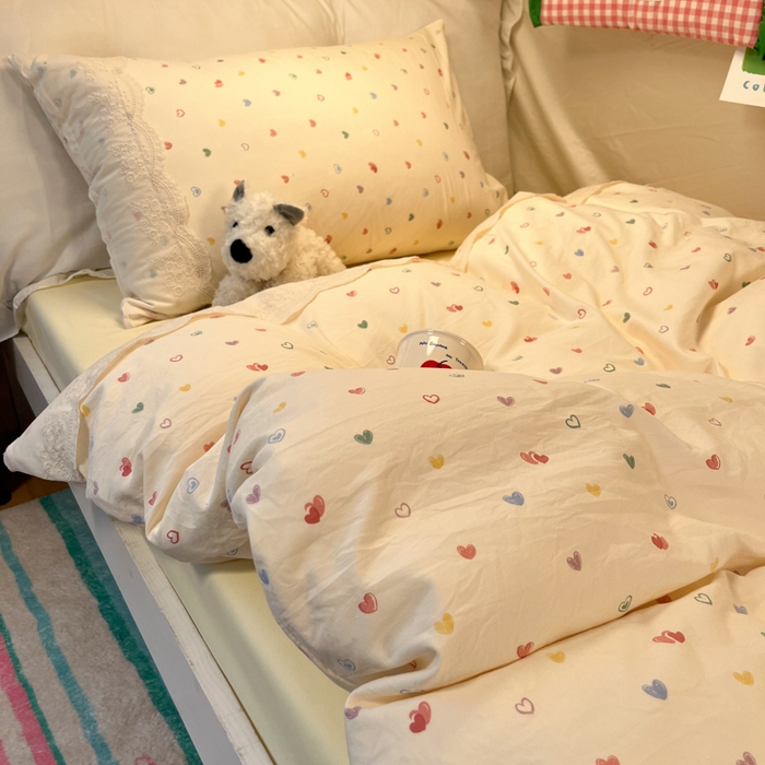 91家纺网 家纺一手货源 找家纺 澜妃 2025新款糯叽叽水洗棉全棉蕾丝花边宿舍床上下铺三件套-艾意系列 艾意-爱情手礼