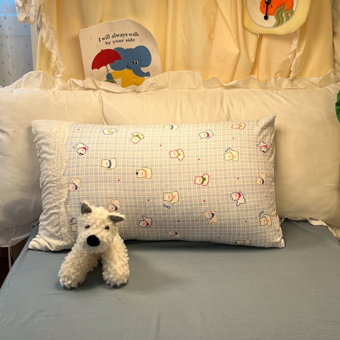 91家纺网 家纺一手货源 找家纺 澜妃 2025新款糯叽叽水洗棉全棉蕾丝花边宿舍床上下铺三件套-艾意系列 艾意-特萌西高地