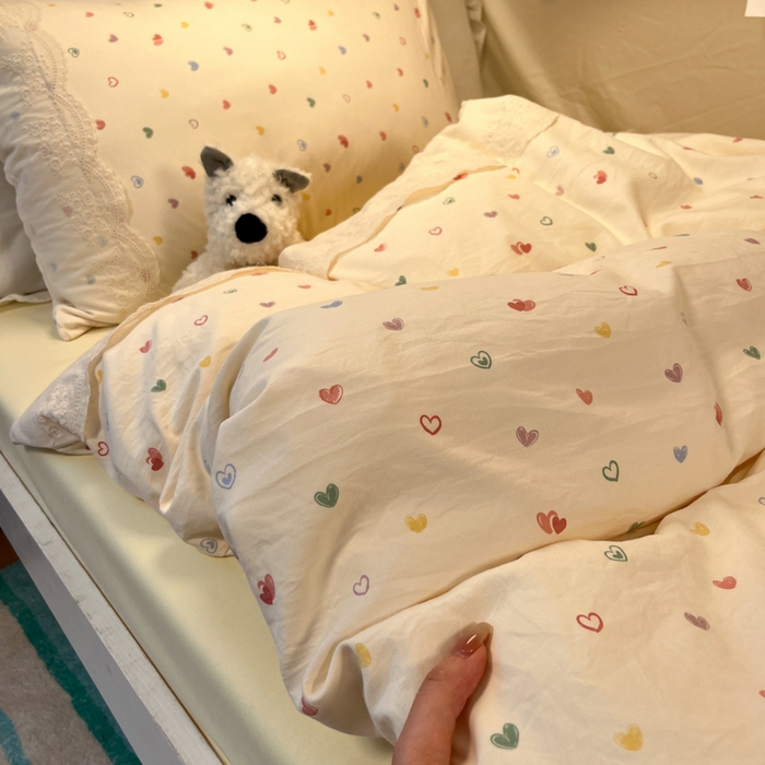 91家纺网 家纺一手货源 找家纺 澜妃 2025新款糯叽叽水洗棉全棉蕾丝花边宿舍床上下铺三件套-艾意系列 艾意-爱情手礼