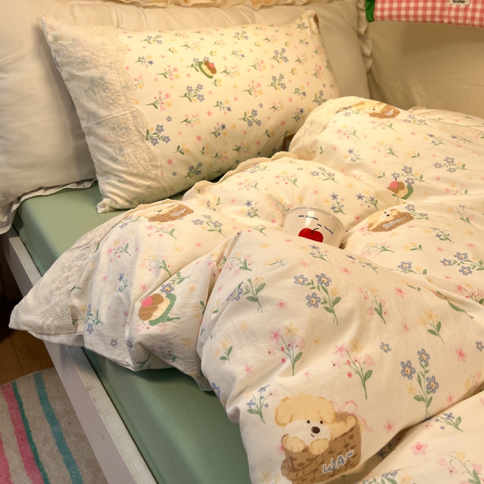 91家纺网 家纺一手货源 找家纺 澜妃 2025新款糯叽叽水洗棉全棉蕾丝花边宿舍床上下铺三件套-艾意系列 艾意-午后时光