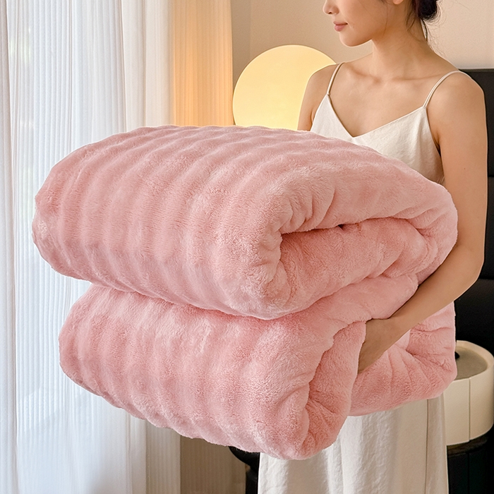 （总）乐窝家纺仓储 2025新款简约纯色泡泡毛毯毯子