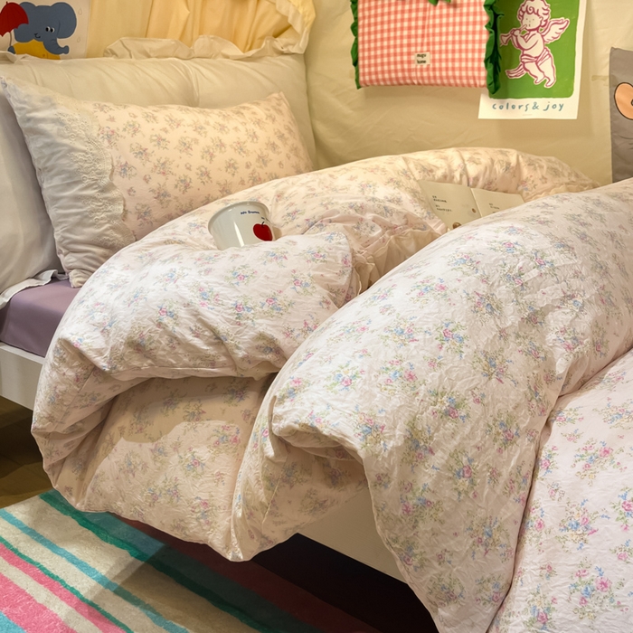 91家纺网 家纺一手货源 找家纺 澜妃 2025新款糯叽叽水洗棉全棉蕾丝花边宿舍床上下铺三件套-艾意系列 艾意-半路月亮