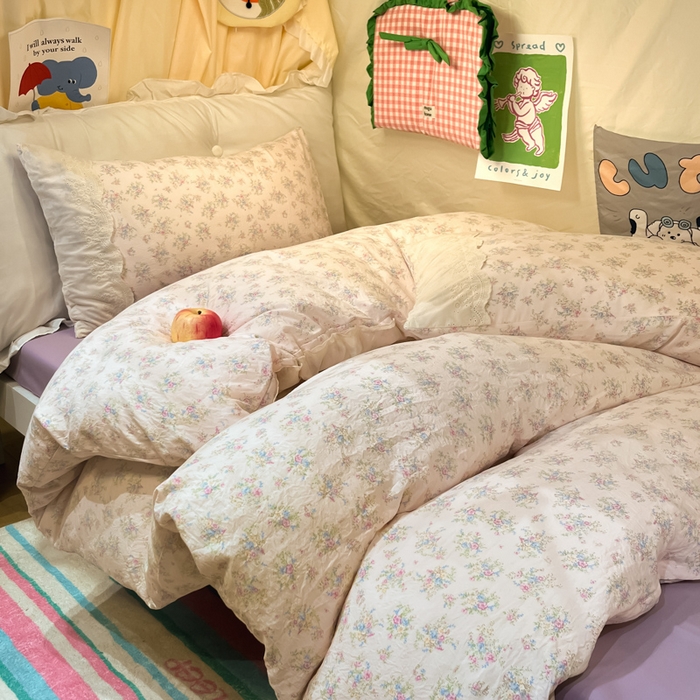 91家纺网 家纺一手货源 找家纺 澜妃 2025新款糯叽叽水洗棉全棉蕾丝花边宿舍床上下铺三件套-艾意系列 艾意-半路月亮