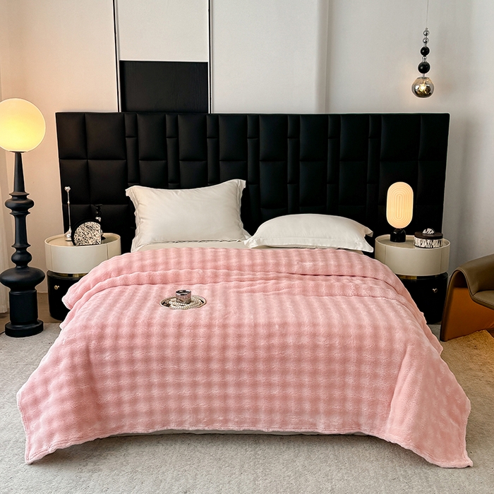 91家纺网 家纺一手货源 找家纺 乐窝家纺仓储 2025新款简约纯色泡泡毛毯毯子 泡泡纯色-粉色