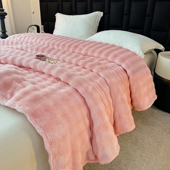 91家纺网 家纺一手货源 找家纺 乐窝家纺仓储 2025新款简约纯色泡泡毛毯毯子 泡泡纯色-粉色